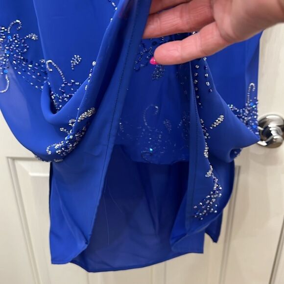 Alfred Angelo Formal Top Size 18W Cobalt Blue V Neck Short Sleeve Sequins Beaded - Picture 7 of 11